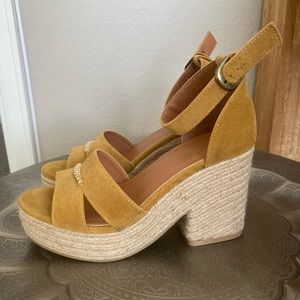Espadrille Platform Block Heel Sandal, Mustard Yellow